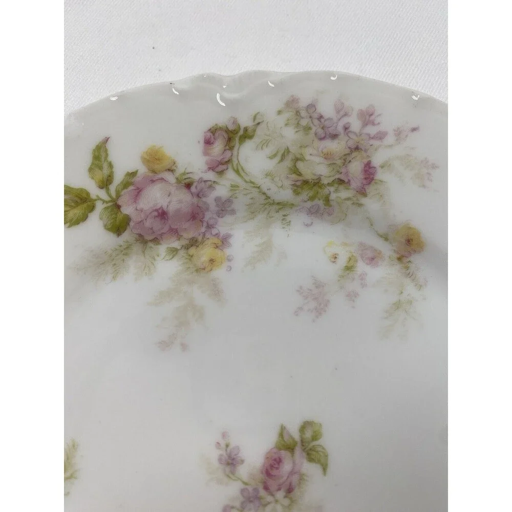 (2) Haviland Limoges Schleiger Yellow Pink Rose Floral 6” Fruit Dessert Plate